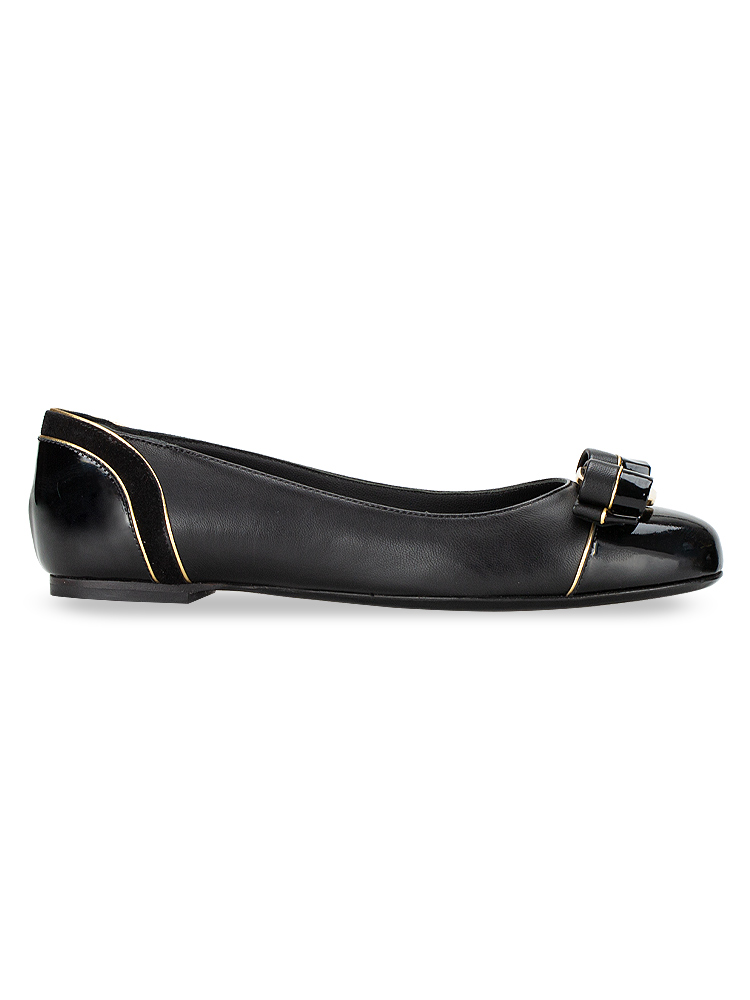 Lambskin Patent Varina Lux Bow Flats Black Sz 5