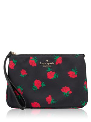 Chelsea Rose Toss Printed Medium Wristlet Black Multi