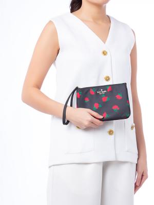 Chelsea Rose Toss Printed Medium Wristlet Black Multi