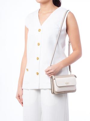 Leila Colorblock Leather Small Crossbody Light Sand