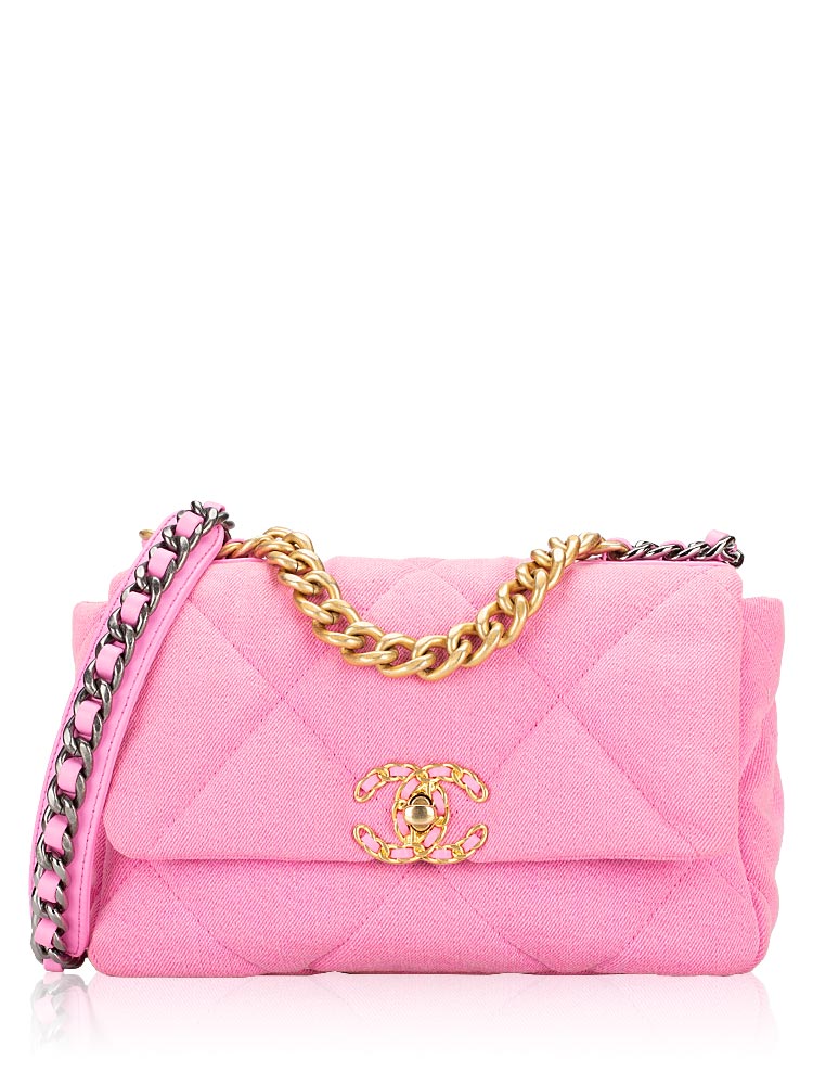 Denim Medium Chanel 19 Flap Bag Neon Pink