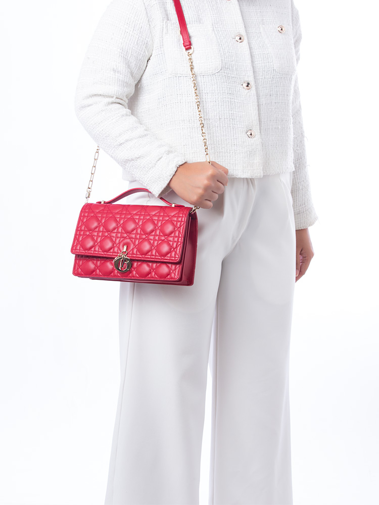 Lambskin Cannage My Dior Top Handle Bag Red