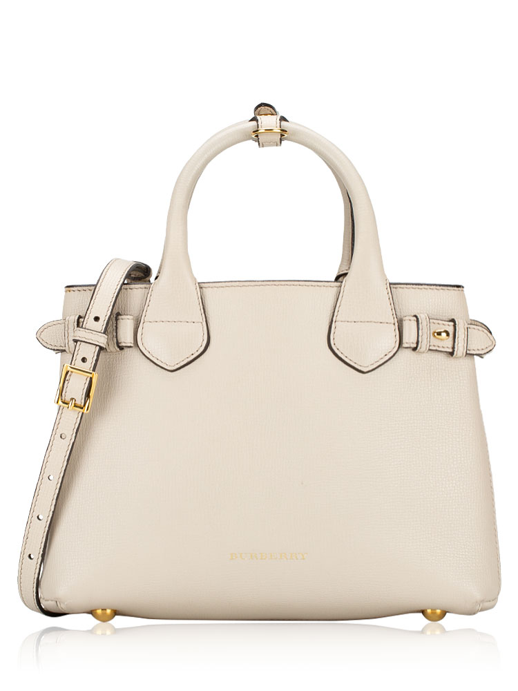 Derby Calfskin House Check Banner Small Tote Limestone