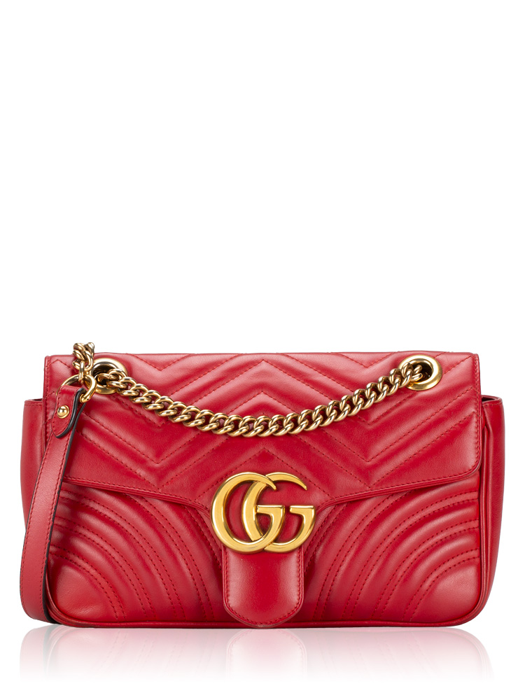 GG Marmont Matelasse Small Flap Shoulder Bag Hibiscus Red