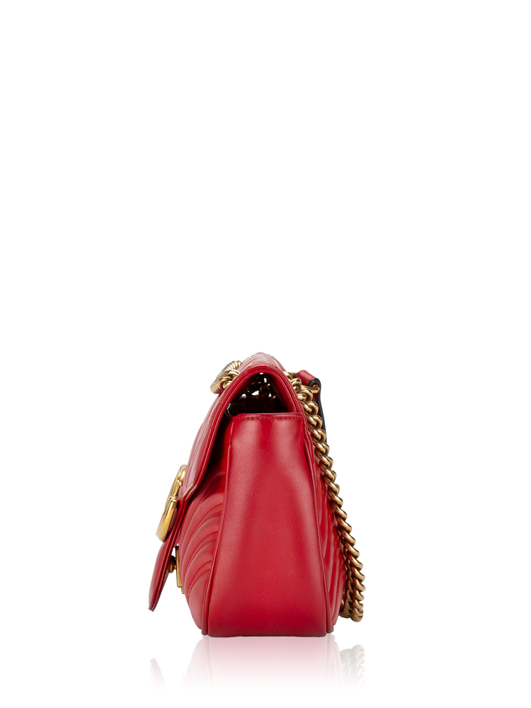 GG Marmont Matelasse Small Flap Shoulder Bag Hibiscus Red