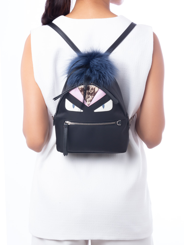 Nylon Vitello Monster Eyes Mini Backpack Black