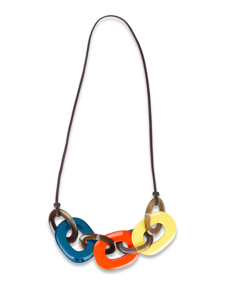 Lacquered Wood Buffalo Horn Karamba Necklace Multicolor