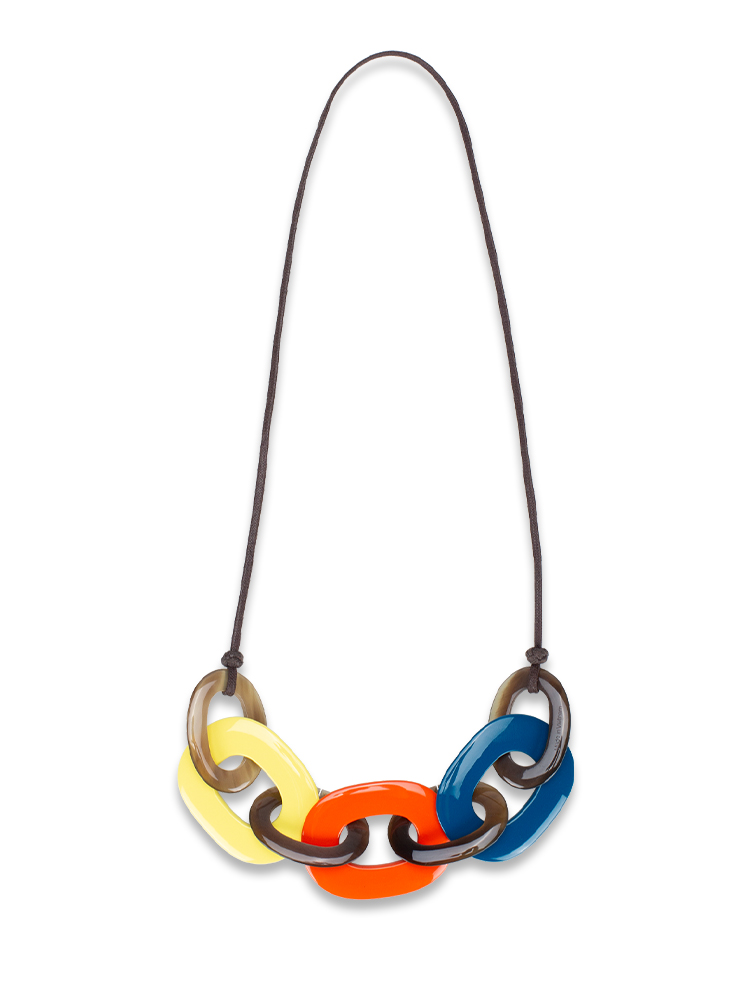Lacquered Wood Buffalo Horn Karamba Necklace Multicolor