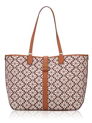 Spade Flower Jacquard Large Open Tote Burgundy Multi