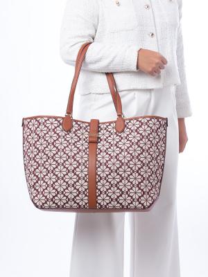 Spade Flower Jacquard Large Open Tote Burgundy Multi