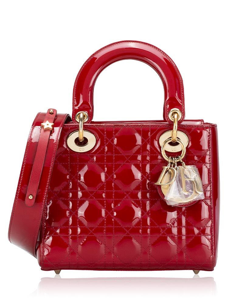 Patent Cannage Small My ABCDior Lady Dior Cherry Red
