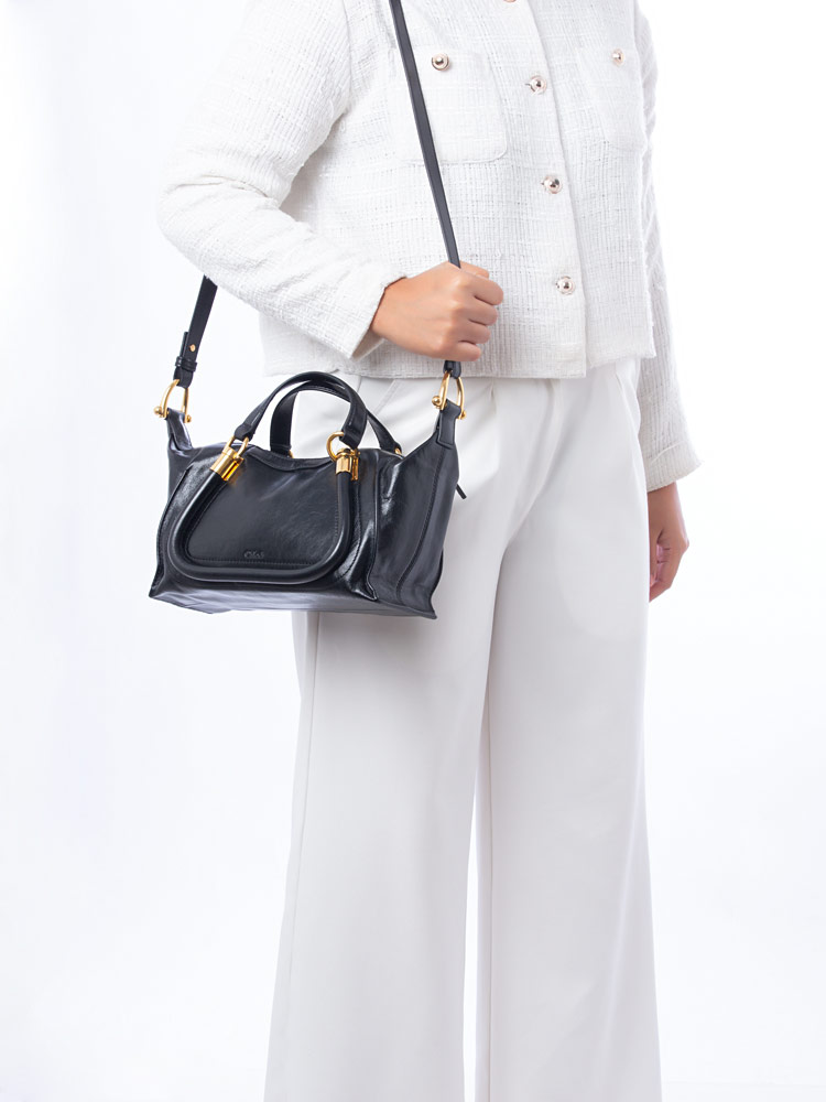 Shiny Calfskin Paraty 24 Small Shoulder Bag Black