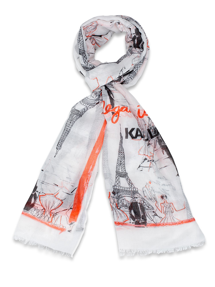 Oversized Eiffel Sketch Scarf White