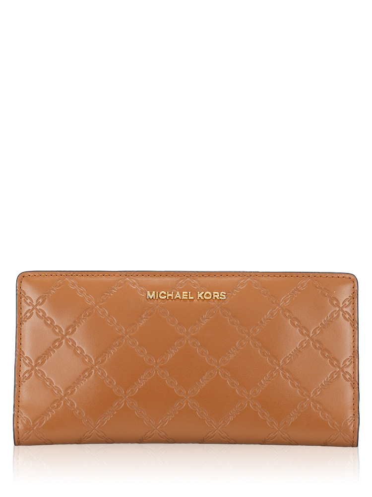 Embossed Leather Large Chain Slim Wallet Luggage