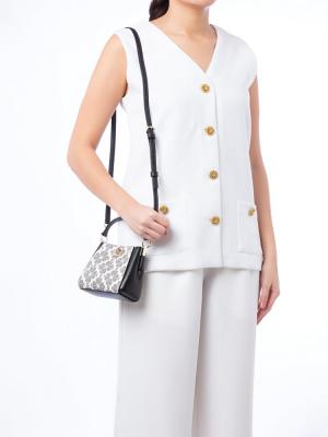 Spade Flower Mini Top Handle Crossbody Black Multi