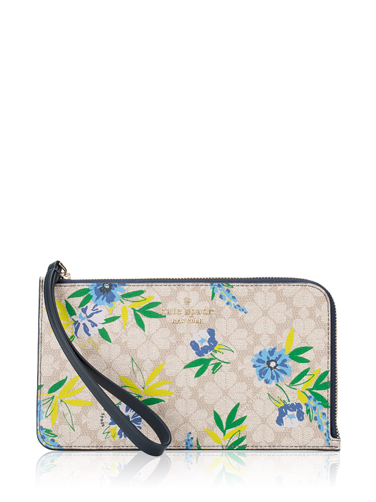Lucy Spade Flower Floral Medium L Zip Wristlet Blazer Blue