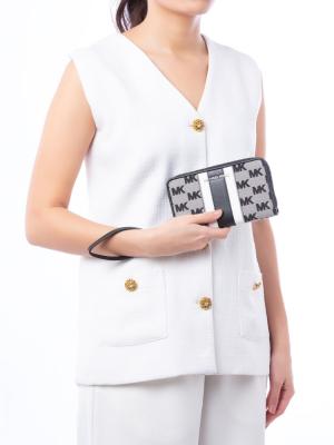 Jet Set Signature Striped Jacquard Large Wristlet Black