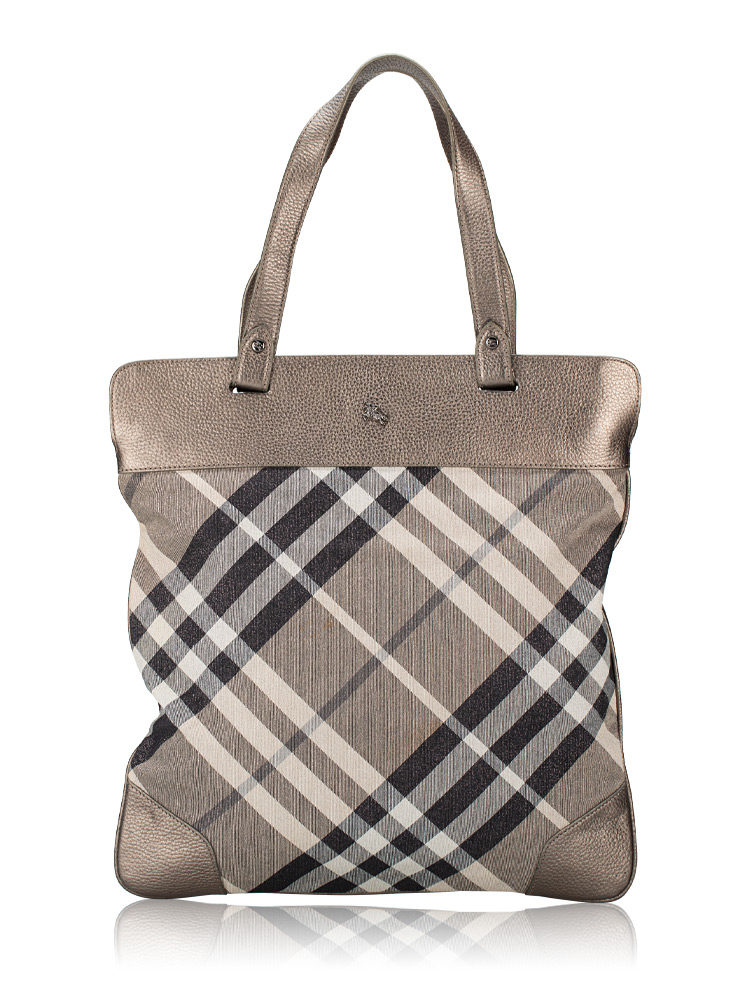 Metallic Check Medium Tote Pewter