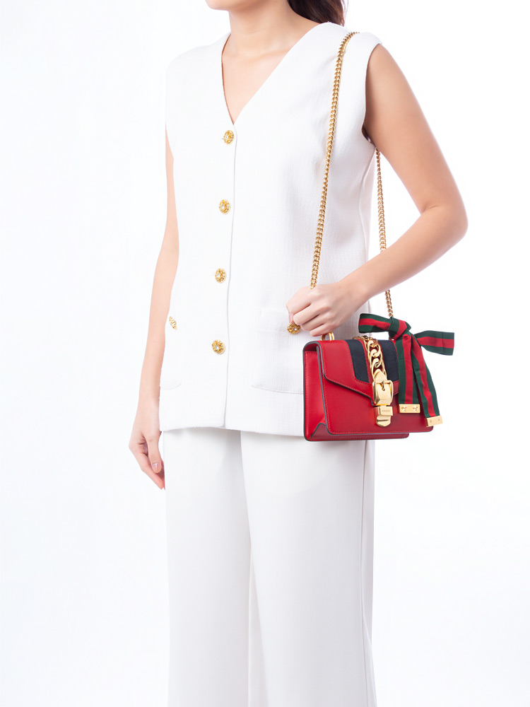 Calfskin Sylvie Mini Chain Shoulder Bag Hibiscus Red