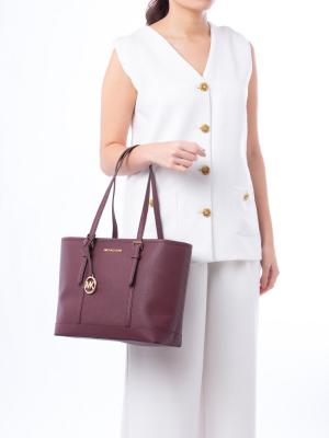 Jet Set Leather Small Zip Tote Oxblood