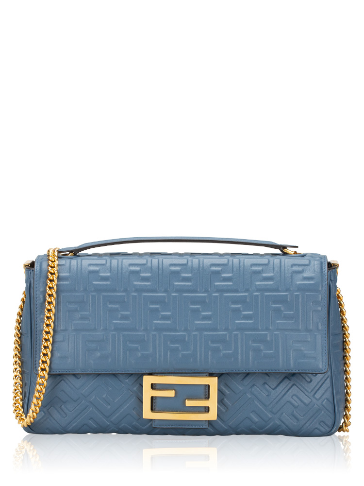 Nappa FF Embossed Baguette Large Chain Shoulder Bag Mirto