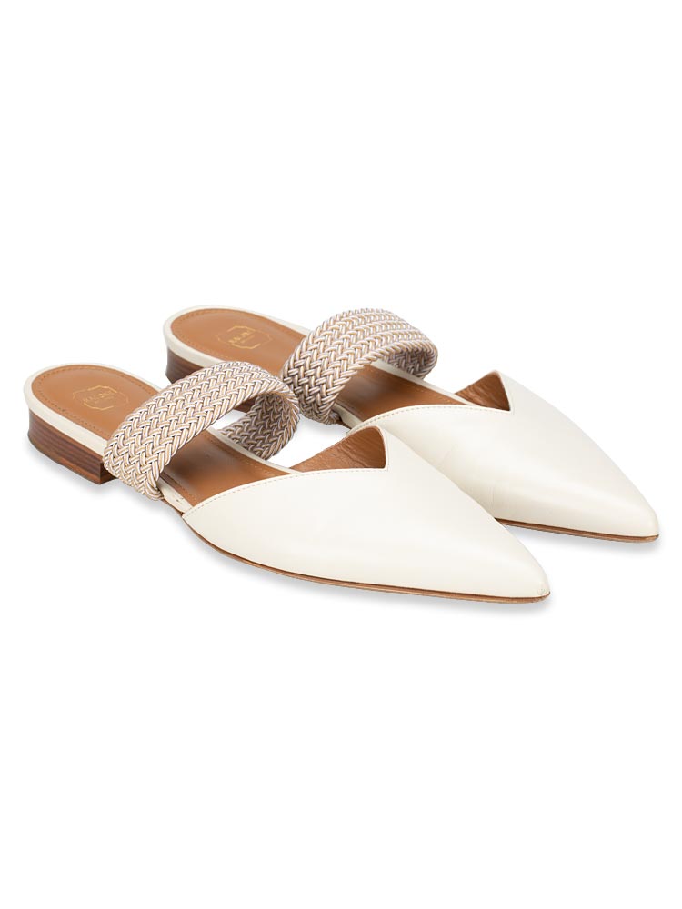 Maisie Leather Flat Mules Cream Sz 41