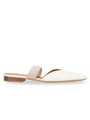 Maisie Leather Flat Mules Cream Sz 41