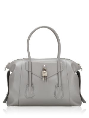 Smooth Calfskin Antigona Soft Lock Medium Tote Bag Grey