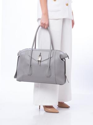 Smooth Calfskin Antigona Soft Lock Medium Tote Bag Grey