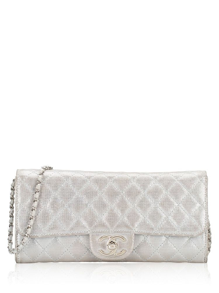 Metallic Suede East West Flap Clutch Silver