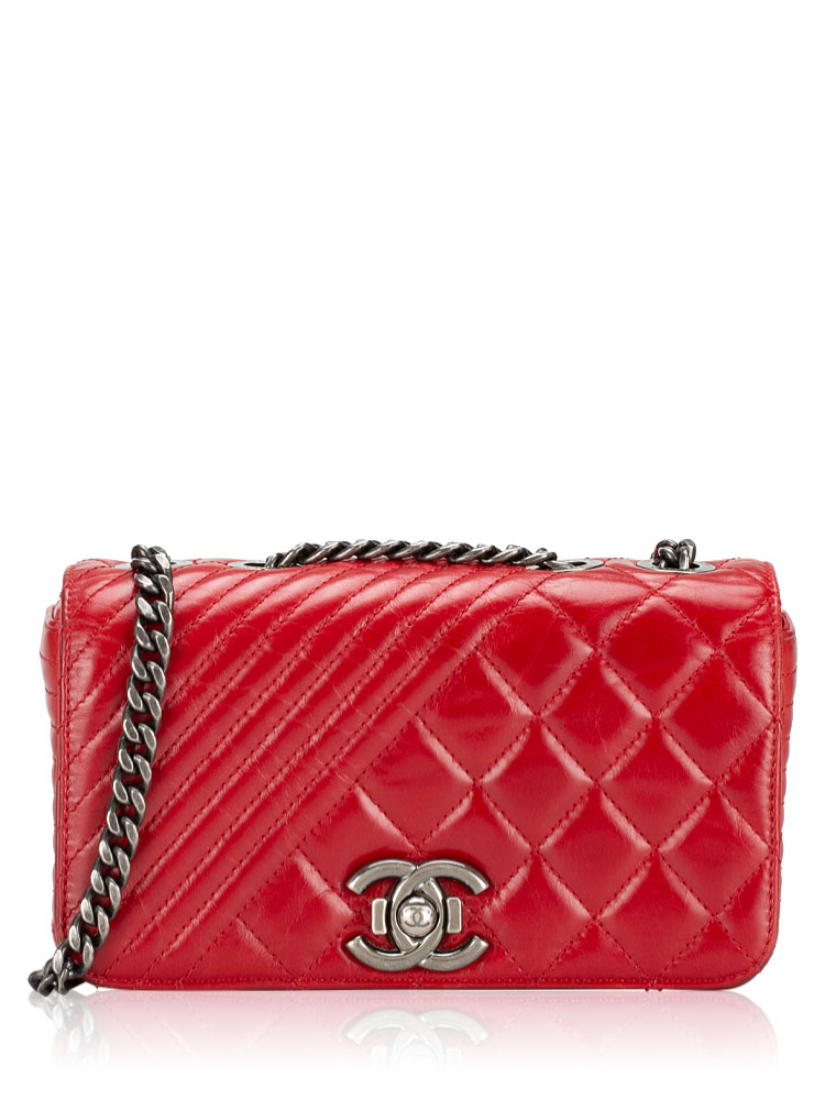 Glazed Calfskin Small Coco Boy Flap Bag Red