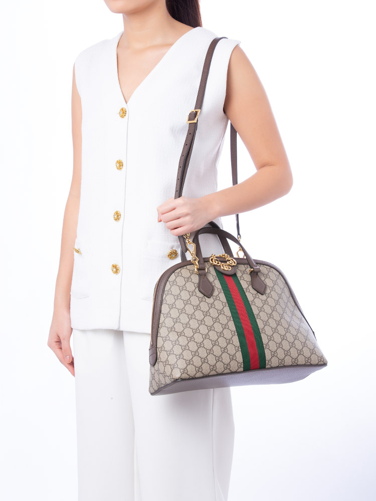 GG Supreme Web Ophidia Dome Top Handle Bag Beige New Acero