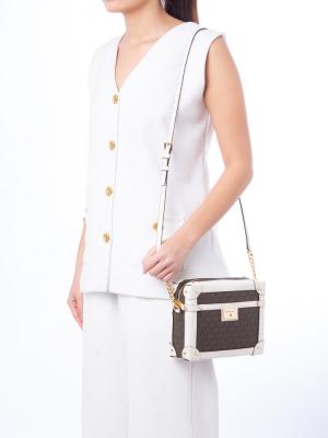 Signature Theodora Small Trunk Crossbody Light Cream