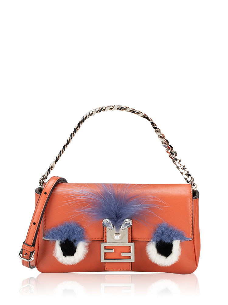 Nappa Rabbit Fox Fur Buggie Micro Baguette Coral