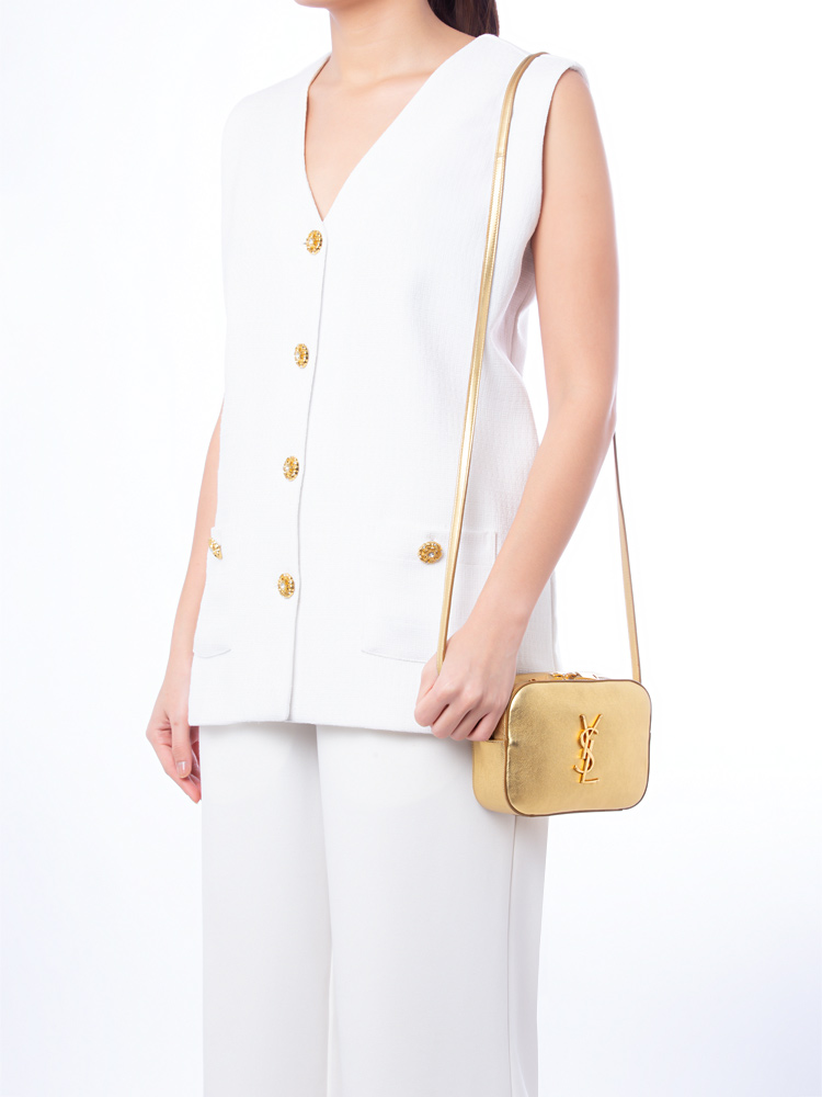 Metallic Calfskin Classic Monogram Small Camera Bag Gold