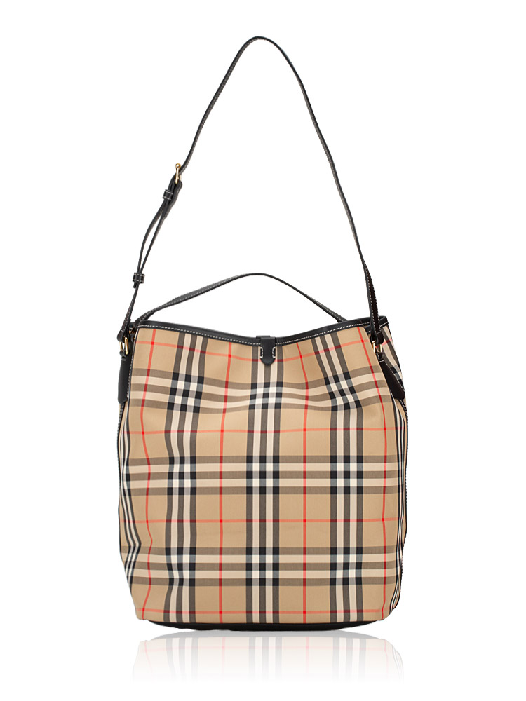 Ashby Check Medium Bucket Bag Archive Beige