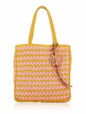 Straw Tote Pink Carnation Turmeric