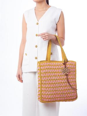 Straw Tote Pink Carnation Turmeric