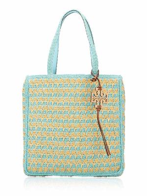 Straw Tote Bag Soft Ocean
