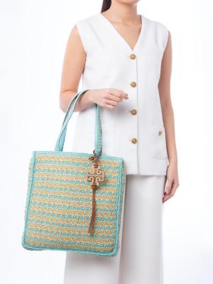 Straw Tote Bag Soft Ocean