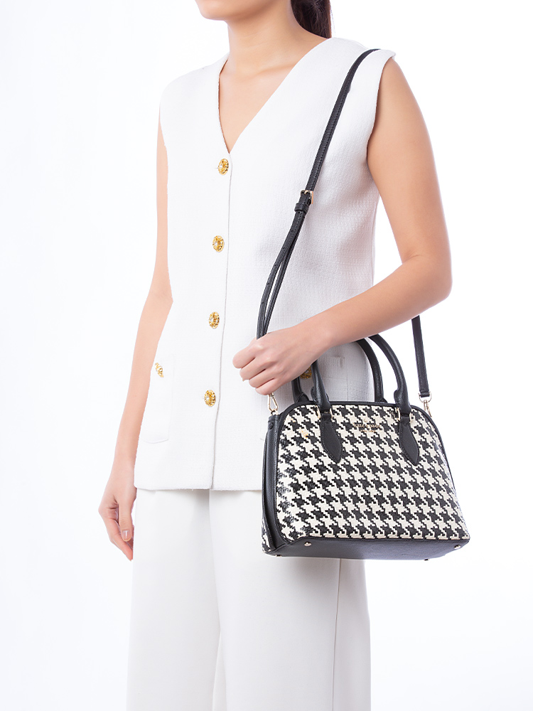 Darcy Houndstooth Small Satchel Black Multi