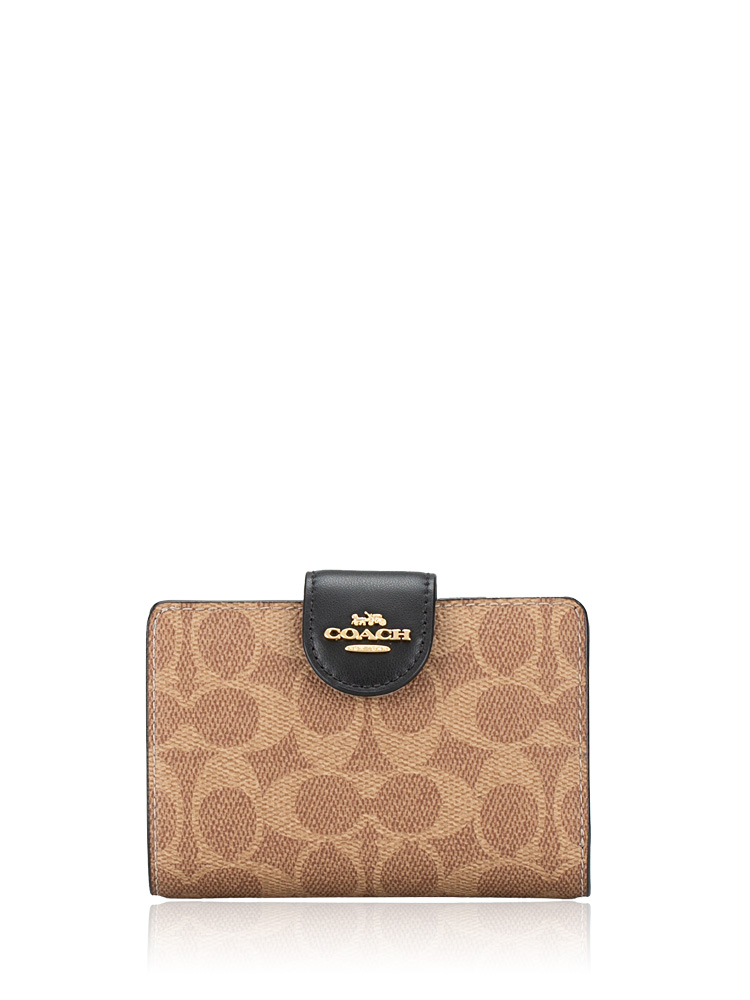 CW786 Signature Medium Corner Zip Wallet Tan Black