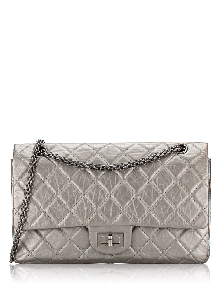 Metallic Aged Calfskin 2.55 Reissue 227 Double Flap Bag Pewter