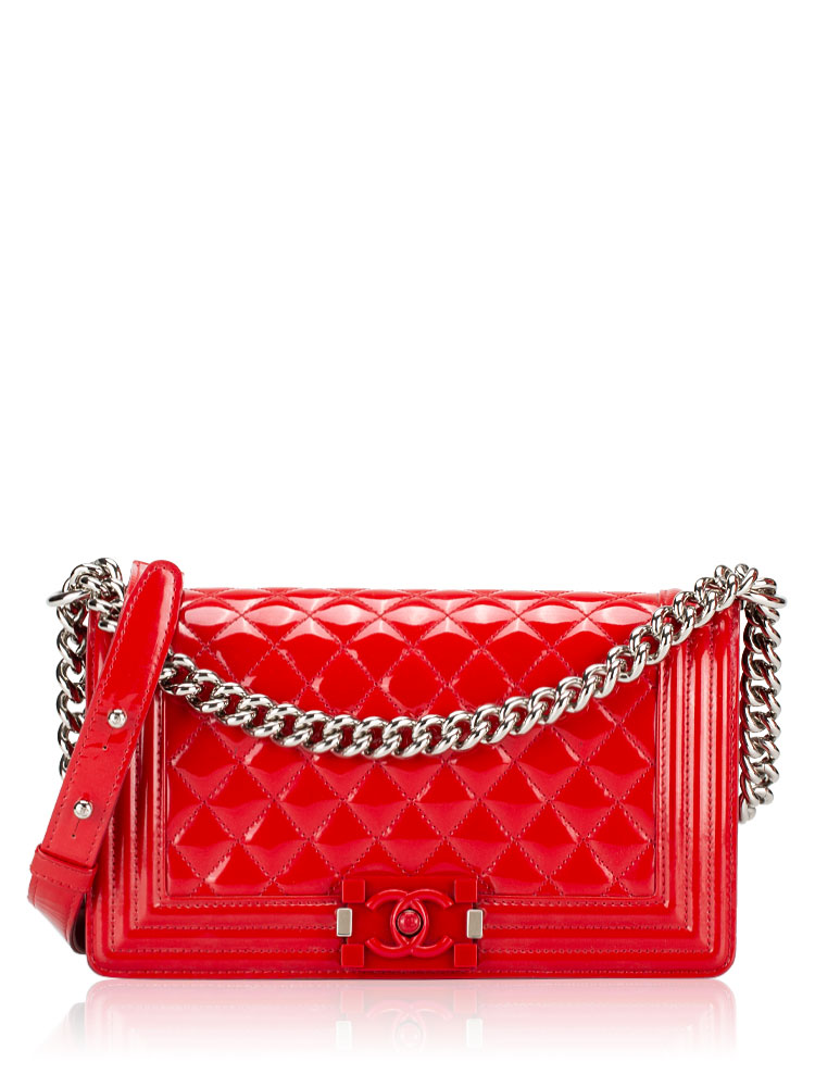 Patent Calfskin Plexiglass Medium Boy Flap Bag Red