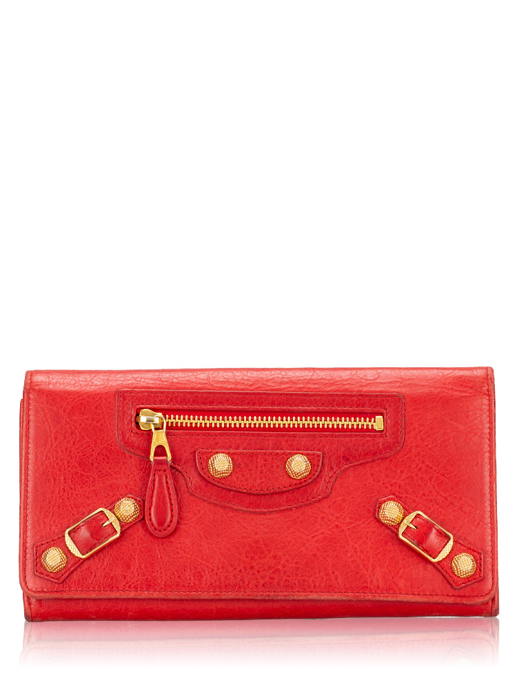 Agneau Giant 12 Rose Gold Hardware Money Wallet Rouge Coquelicot