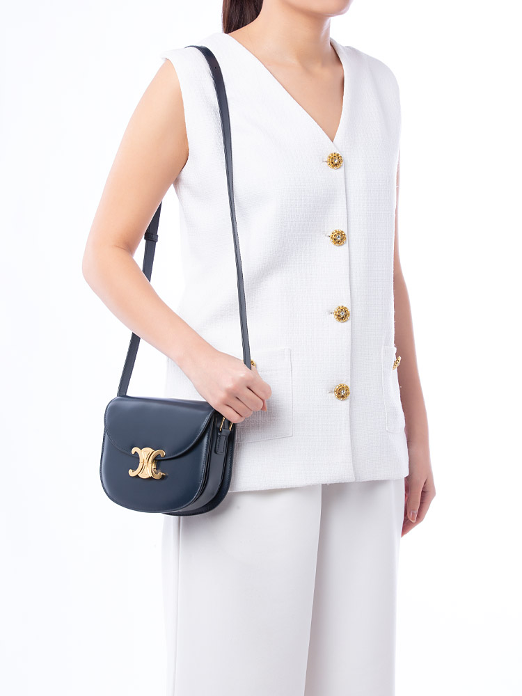 Shiny Calfskin Teen Besace Dark Blue