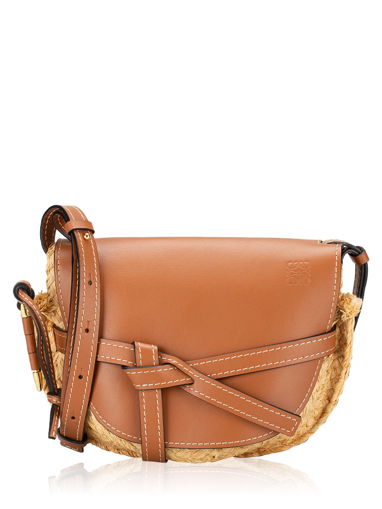 Calfskin Raffia Gate Small Crossbody Natural Tan