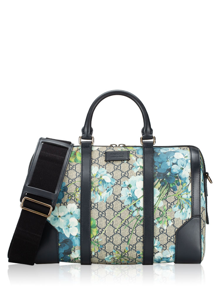 GG Supreme Blooms Medium Boston Bag with Strap Beige Navy