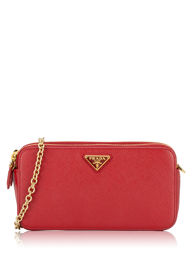 1DH010 Saffiano Lux Double Zip Chain Camera Bag Fuoco