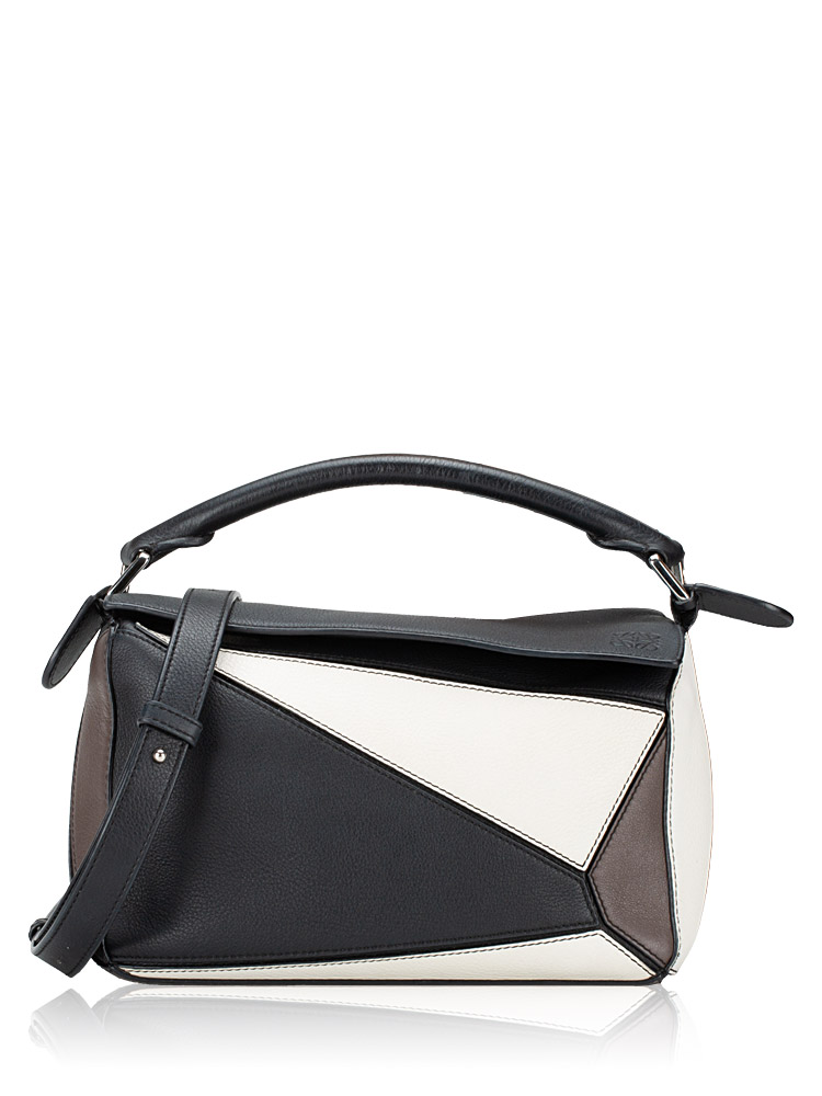 Calfskin Small Puzzle Bag Brunette Soft White Black